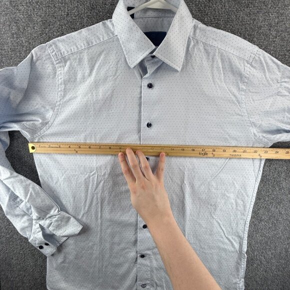 David Donahue 16.5 34/35 Trim Cotton Geometric Blue Shirt Long Sleeve Button Up - Picture 7 of 13